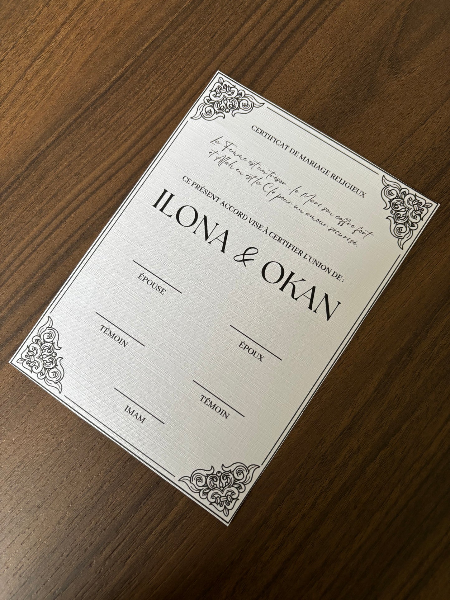 certificat de mariage